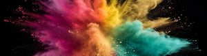 Un'esplosione vivace di particelle di polvere colorate si irradia verso l'esterno