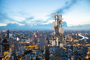 Telecommunication tower with 5G cellular network antenna