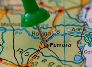 Die Stadt Ferrera, auf einer Karte mit einer Stecknadel markiert.