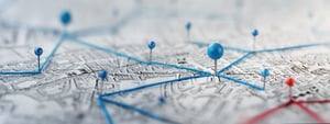shuTrouvez votre chemin. Marquage d'un emplacement à l'aide d'un repère sur une carte avec des itinéraires